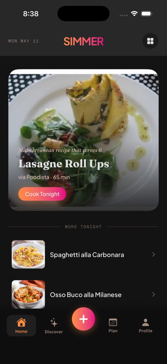 Simmer recipe library — imported recipes organized cleanly